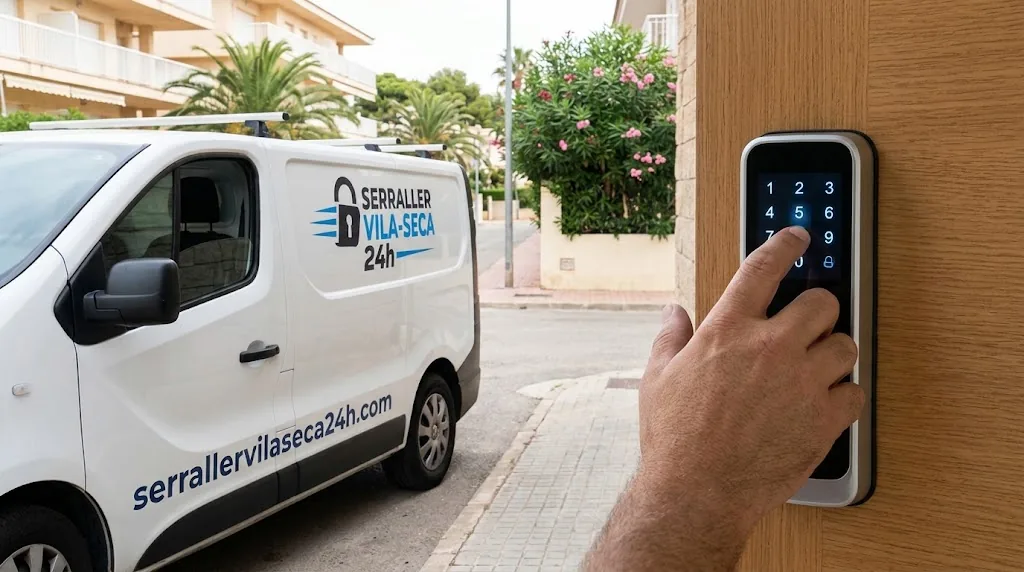 Mà introduint un codi en una serradura electrònica al costat de la furgoneta de Serraller Vila-seca 24h a Salou